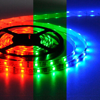 Flexibele LED Strip 5050 RGB 30leds/mtr IP64 High Brightness 12VDC