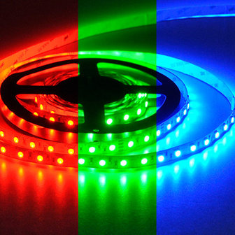 Flexibele LED Strip 5050 RGB 60leds/mtr IP20 High Brightness 12VDC
