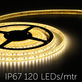 Flexibele LED Strip 3528 WarmWhite 2400K 120LEDs/mtr IP67 