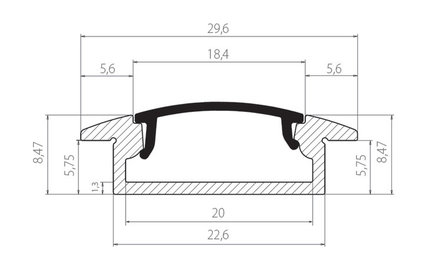 Aluminium Profiel 8,47mm Inbouw 15 Micron 2M