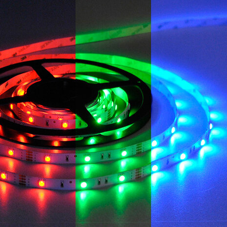 Flexibele LED Strip 5050 RGB 30leds/mtr IP20 High Brightness 12VDC