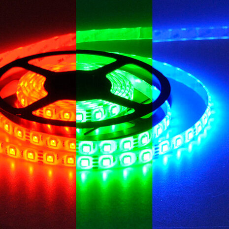 Flexibele LED Strip 5050 RGB 60leds/mtr IP64 High Brightness 12VDC
