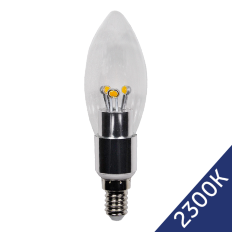 LED Candle 3W (Epistar) WarmWhite 2300K E14 230V AC Clear