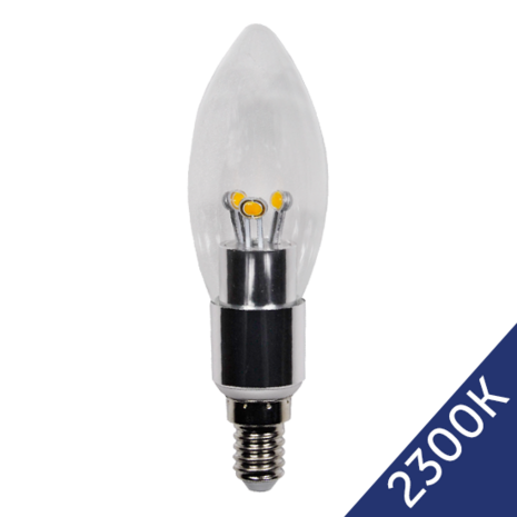 LED Candle 4W (Epistar) WarmWhite 2300K E14 230V AC Clear